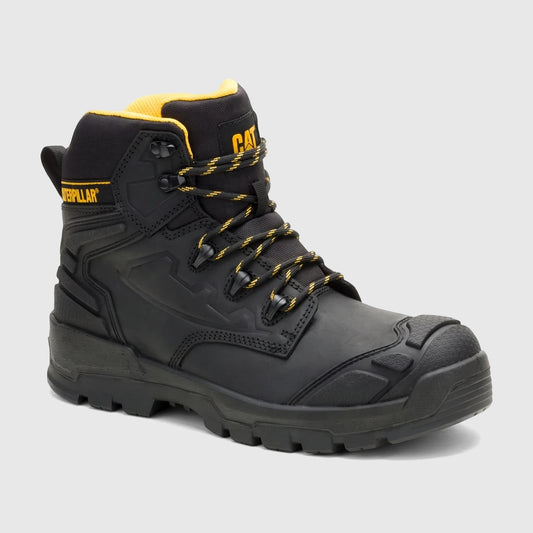 Black Cat Men's Striver XL 6-inch S3 FO SC LG HRO SR safety boot with yellow accents and durable design for work