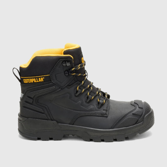 Black Cat Men's Striver XL 6-inch S3 FO SC LG HRO SR safety boot with yellow accents and durable design for work