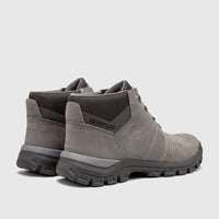 Pair of Cat Men's Threshold Chukka P726890 boots in gargoyle grey, viewed from the rear showing robust soles and stitched
