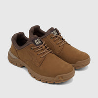 Pair of Cat Men's Threshold Lace Low P726893 shoes in bronze brown, showcasing the durable design and textured material.