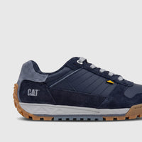 Cat Men's Trigen P726925 Total Eclipse CT403 men's casual sneaker in navy blue and grey suede and leather, detailed side