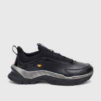 Cat Men's Voltage P726843 black CT404 sneakers, featuring a durable black upper, rugged gray textured midsole, and thick