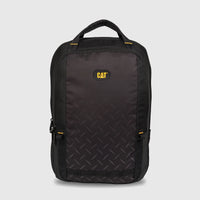 Black Cat Voyager 2 in 1 Daypack, a versatile backpack with a yellow logo and textured front panel, shown from a front view.