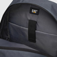 Close-up interior view of a gray Cat Voyager backpack, model 84960-106, showing the main compartment with a laptop sleeve