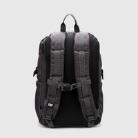 Charcoal camouflage Cat Yuma backpack, viewed from the back, featuring padded shoulder straps and a small logo.