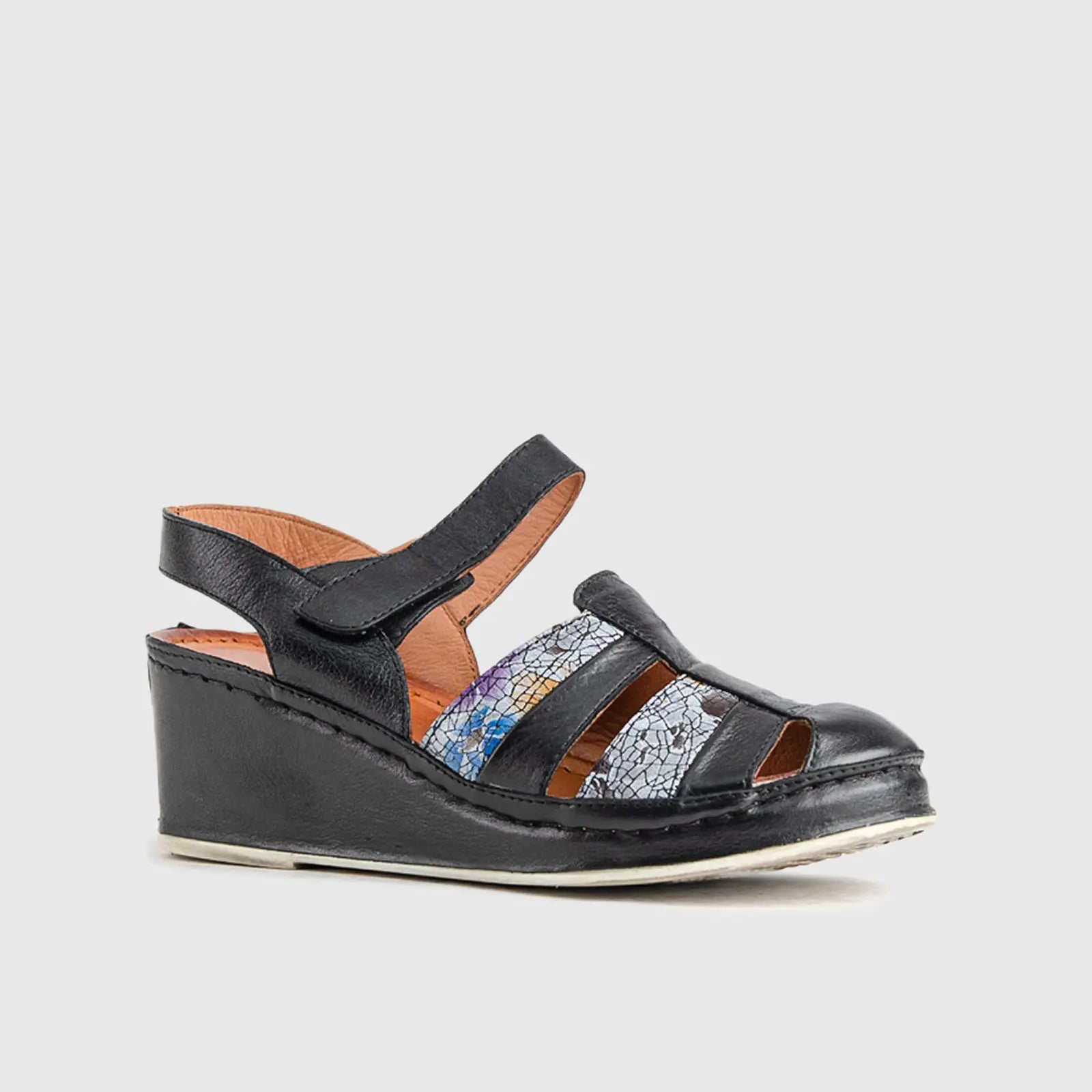 Comfort Wedge Sandal 501 Black Multi Sandals | familyshoecentre