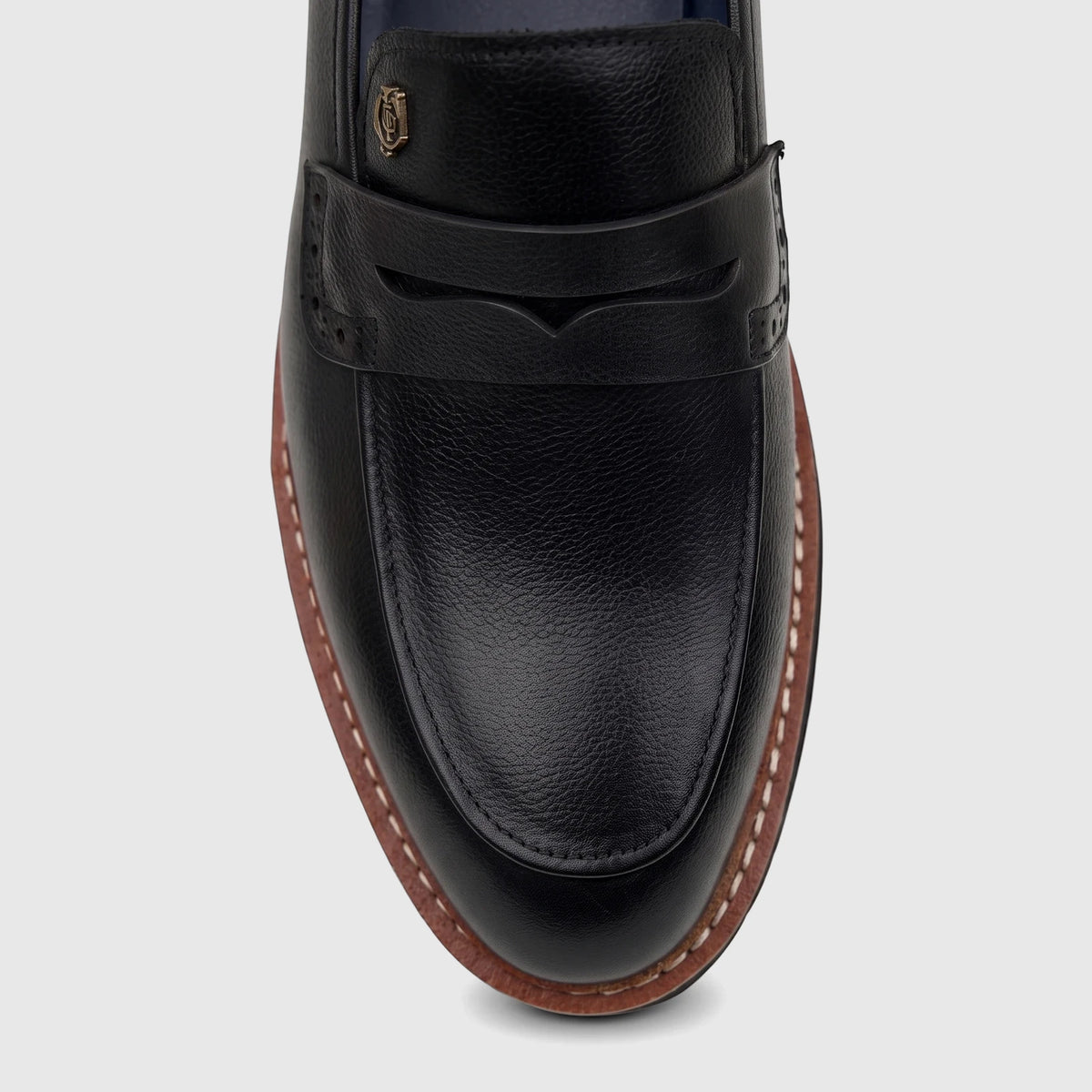 Crockett And Jones Men's Black Chunky Sole Loafer Nino 62.CGS544A, made from textured leather with a brown sole and white