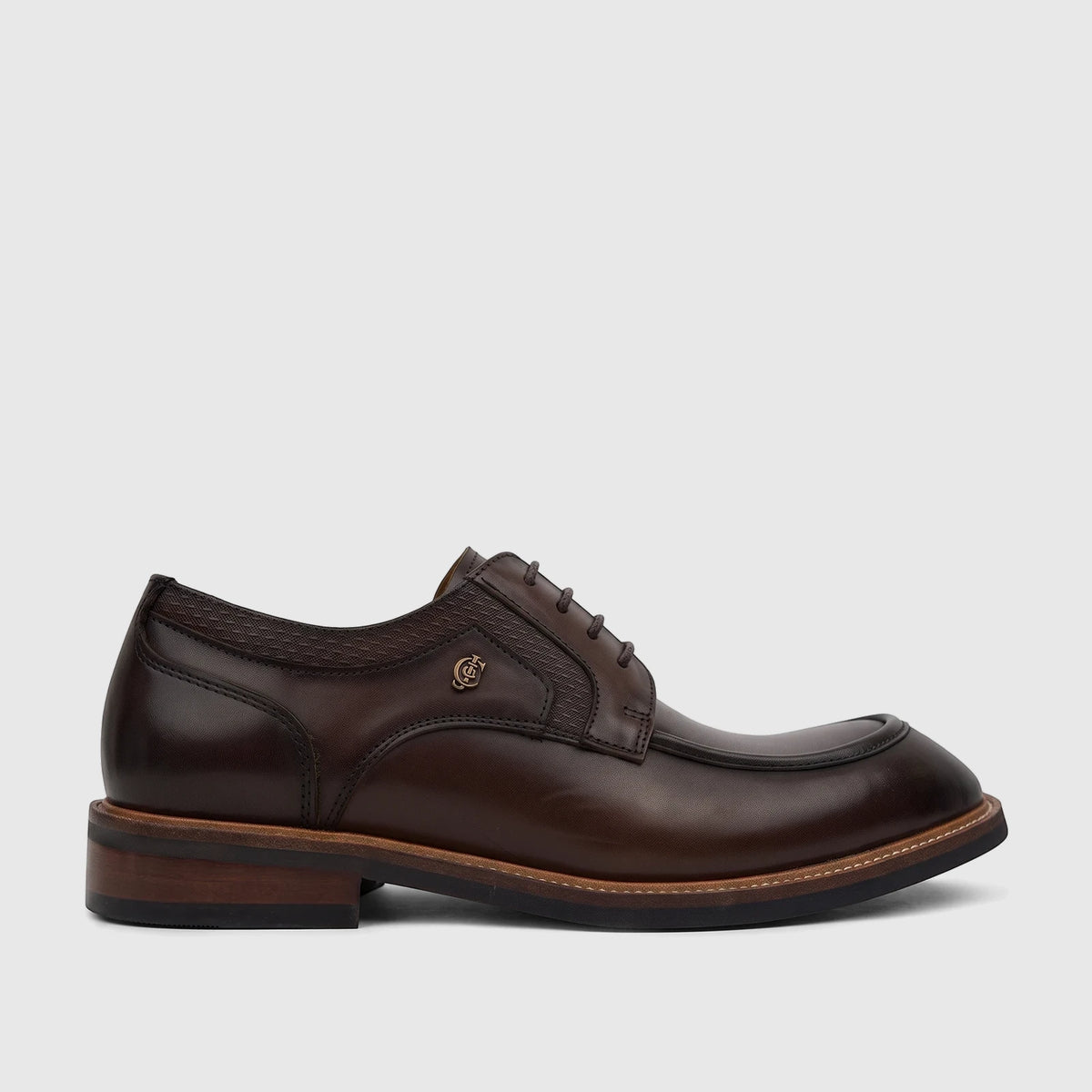 Crockett And Jones Men's Lace Up Guilio Coffee CJ33 dark brown leather derby dress shoe, side view.