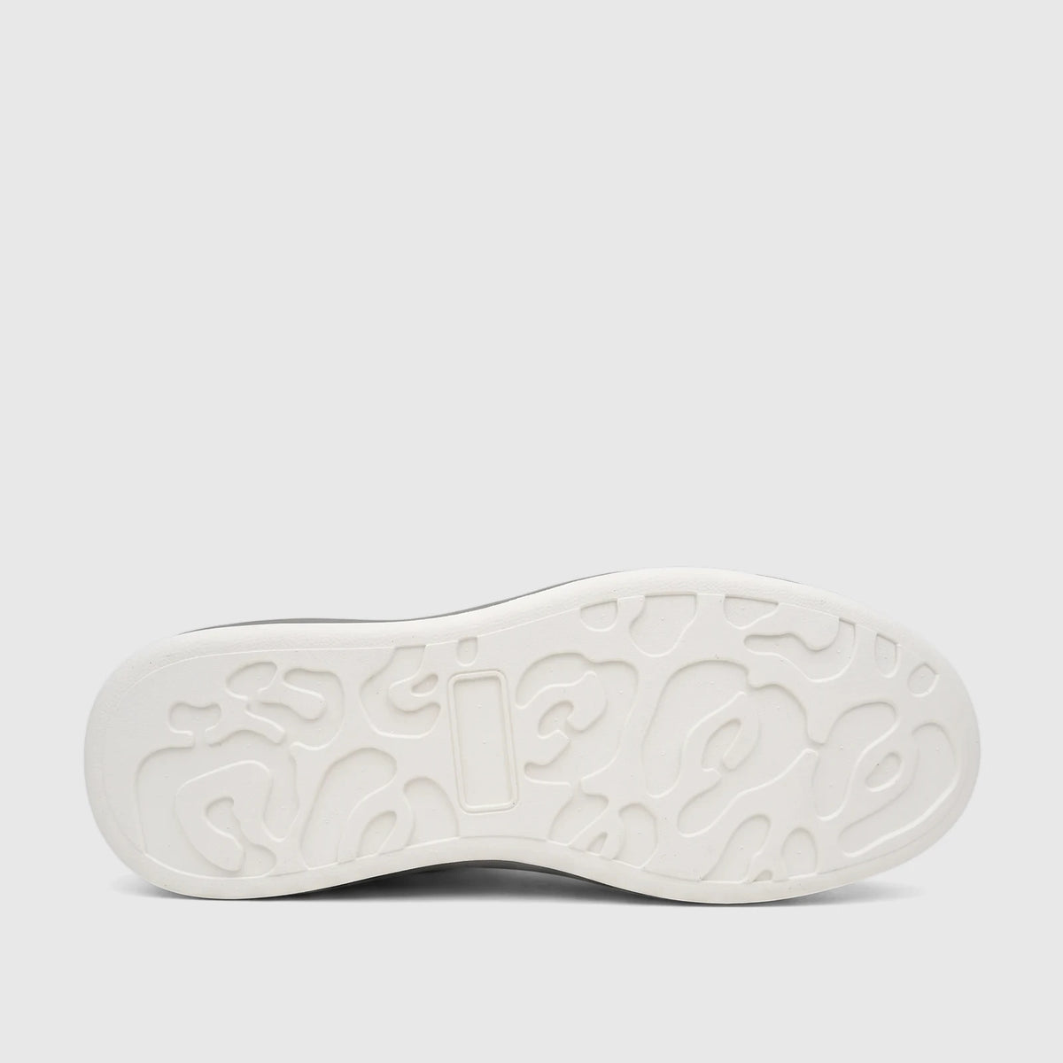 Close-up view of the sole of a Crockett And Jones Men's Sneaker, featuring an intricate white rubber tread pattern.