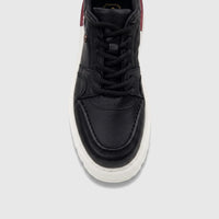 Front view of a Crockett and Jones Men's Tino 62 black leather sneaker with a white sole and black laces.
