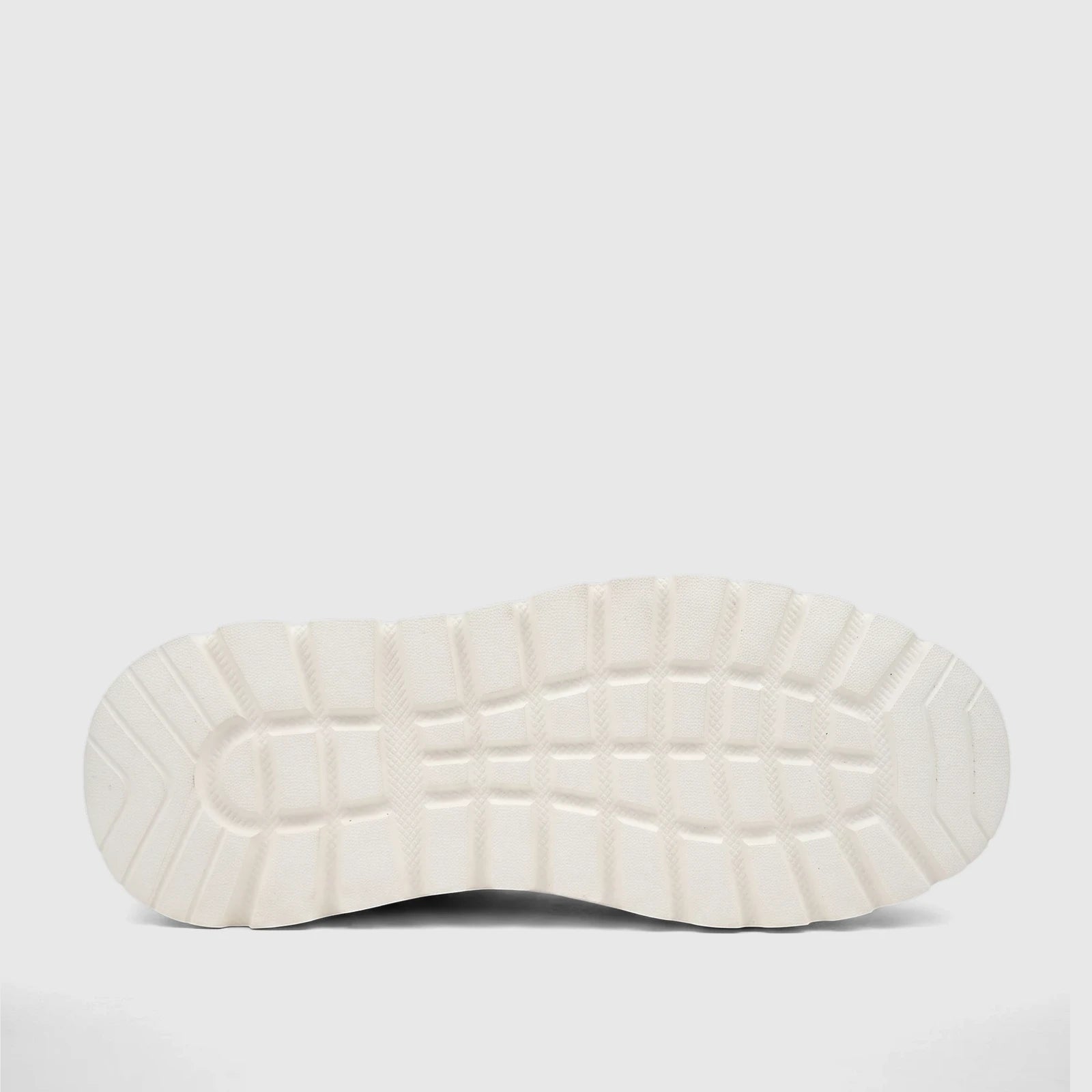 Bottom view of a Crockett and Jones Men's Tino sneaker, featuring an off-white textured sole with a distinct tread pattern.