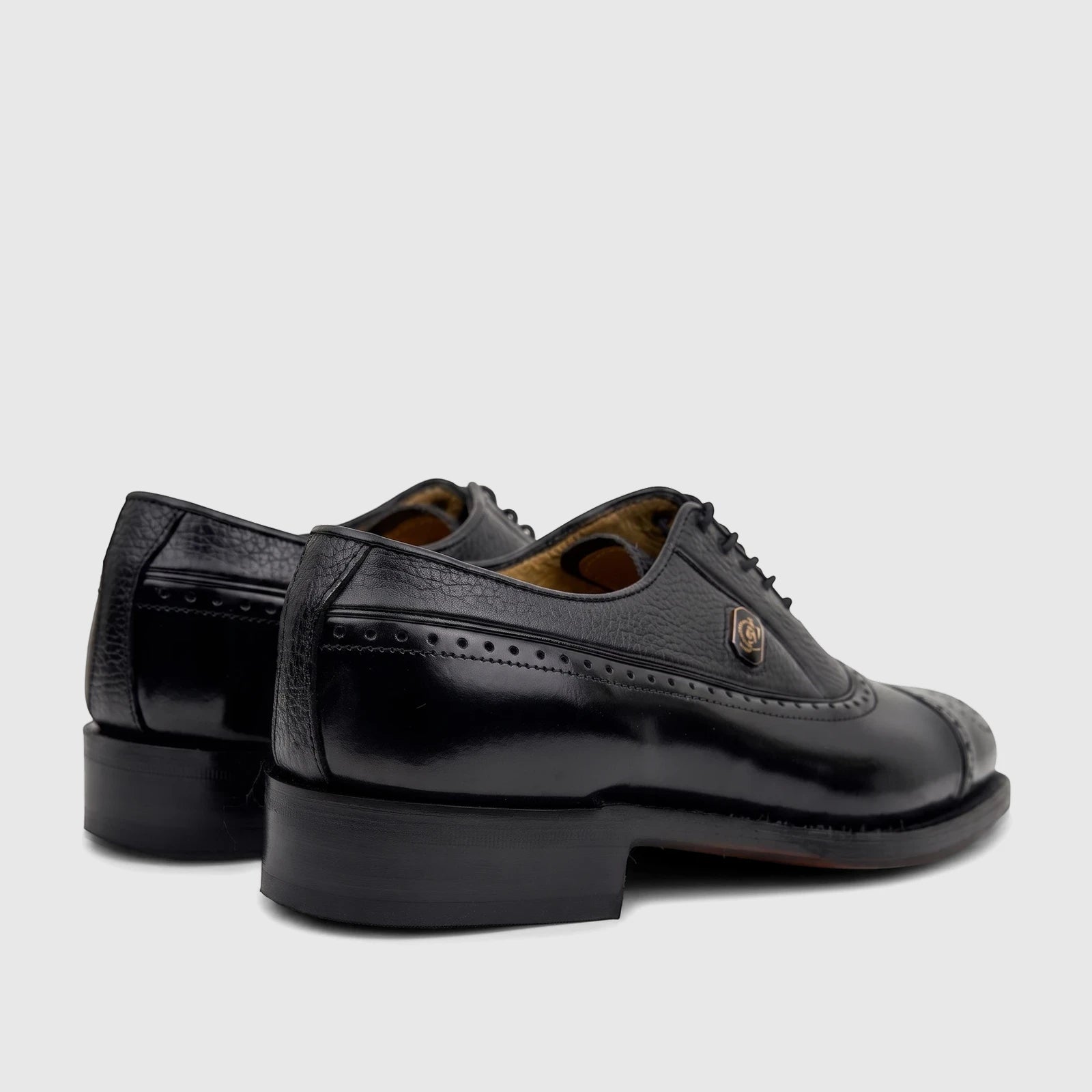 Crockett and Jones Men's Dress Lace Up Jason black leather shoes with textured and polished panels and a side logo,