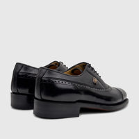 Crockett and Jones Men's Dress Lace Up Jason black leather shoes with textured and polished panels and a side logo,