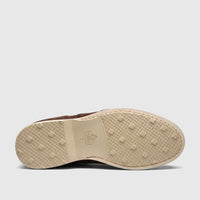 Underside view of a Crockett and Jones Men's Lace Up Brogue Salvatore shoe with a textured light brown sole and brown suede