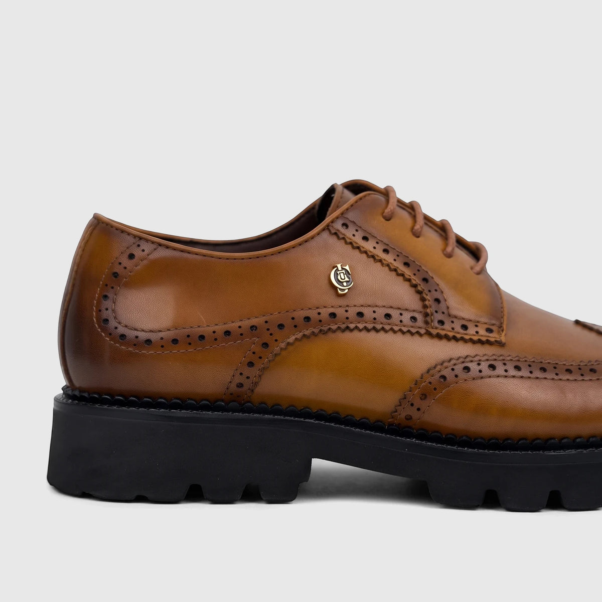 Crockett And Jones Men's Chunky Sole Lace Up Brogue Santo in rich brown leather with intricate perforations and a durable