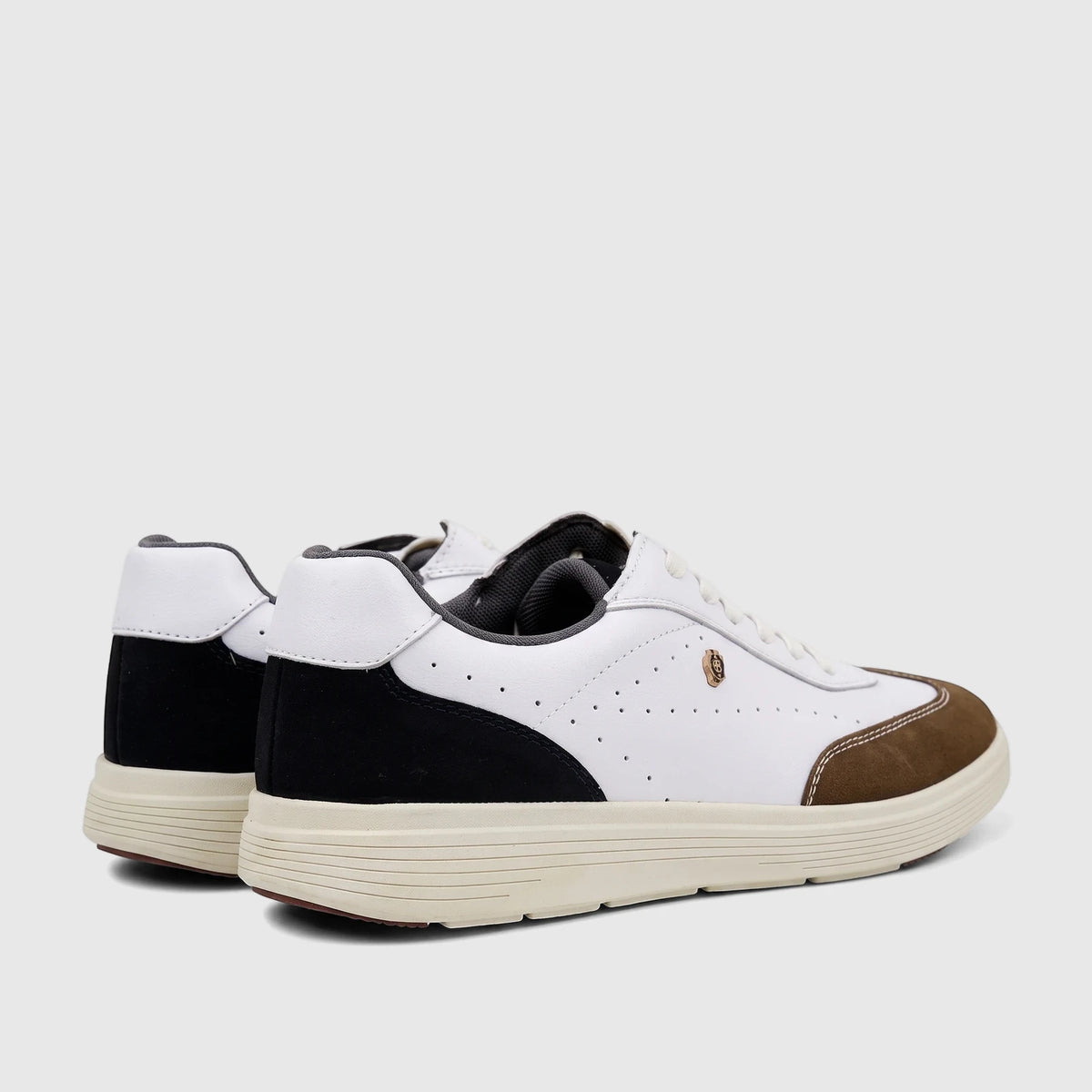 Crockett and Jones Men's Roberto 62.CGS529F sneakers. White leather with brown suede toe, black accents, and ridged