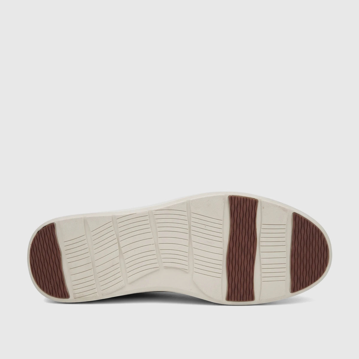 Crockett and Jones Men's Sneaker Roberto sole in off-white with brown wavy-textured treads, viewed from the side.