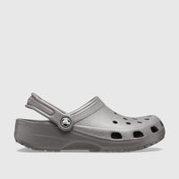 Side view of a single Crocs Classic 10001-0DA Slate Grey clog, featuring classic shape, ventilation ports, and a pivoting