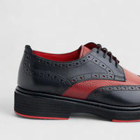 Formales Men's (UK4 TO UK12)  Leather Chunky Sole Lace Up Brougue 4116 Black/Red FC143