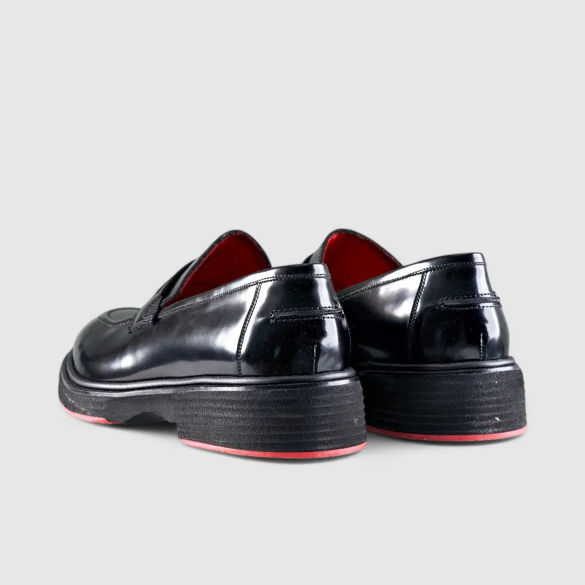Chunky Sole Dress Loafers Black Hi Shine 0236 FC40