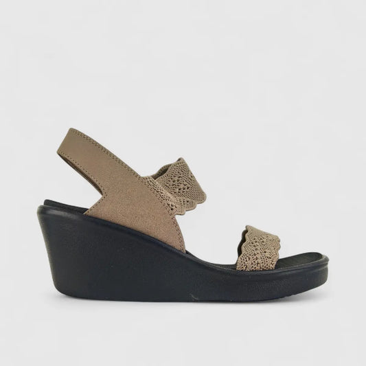 Skechers Ladies Comfort Wedge Sandal Rumble on 119601 Dark Taupe SW75