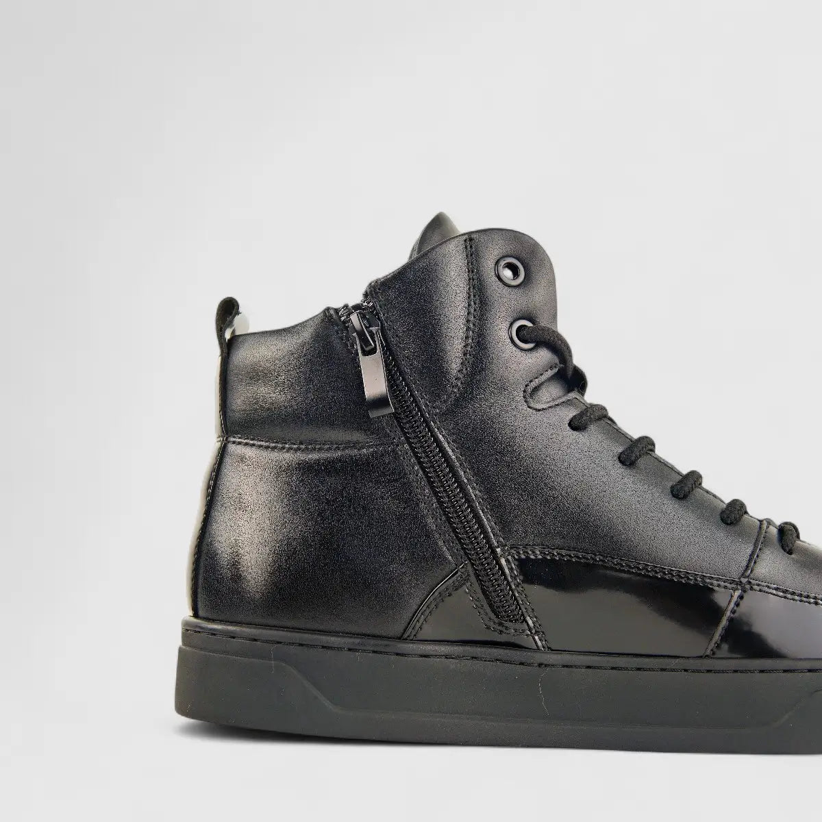 Babucci Men's Leather Hi Top Sneaker B131688L38-1 BAB029 Black