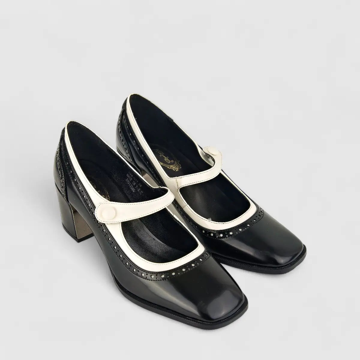 Bulbul Ladies Block Heel Shoe CAR-011 Black/White