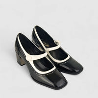Bulbul Ladies Block Heel Shoe CAR-011 Black/White