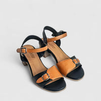 Dimato Ladies Leather Comfort Block Heel Sandal 002.9084 Beige/Black DS212