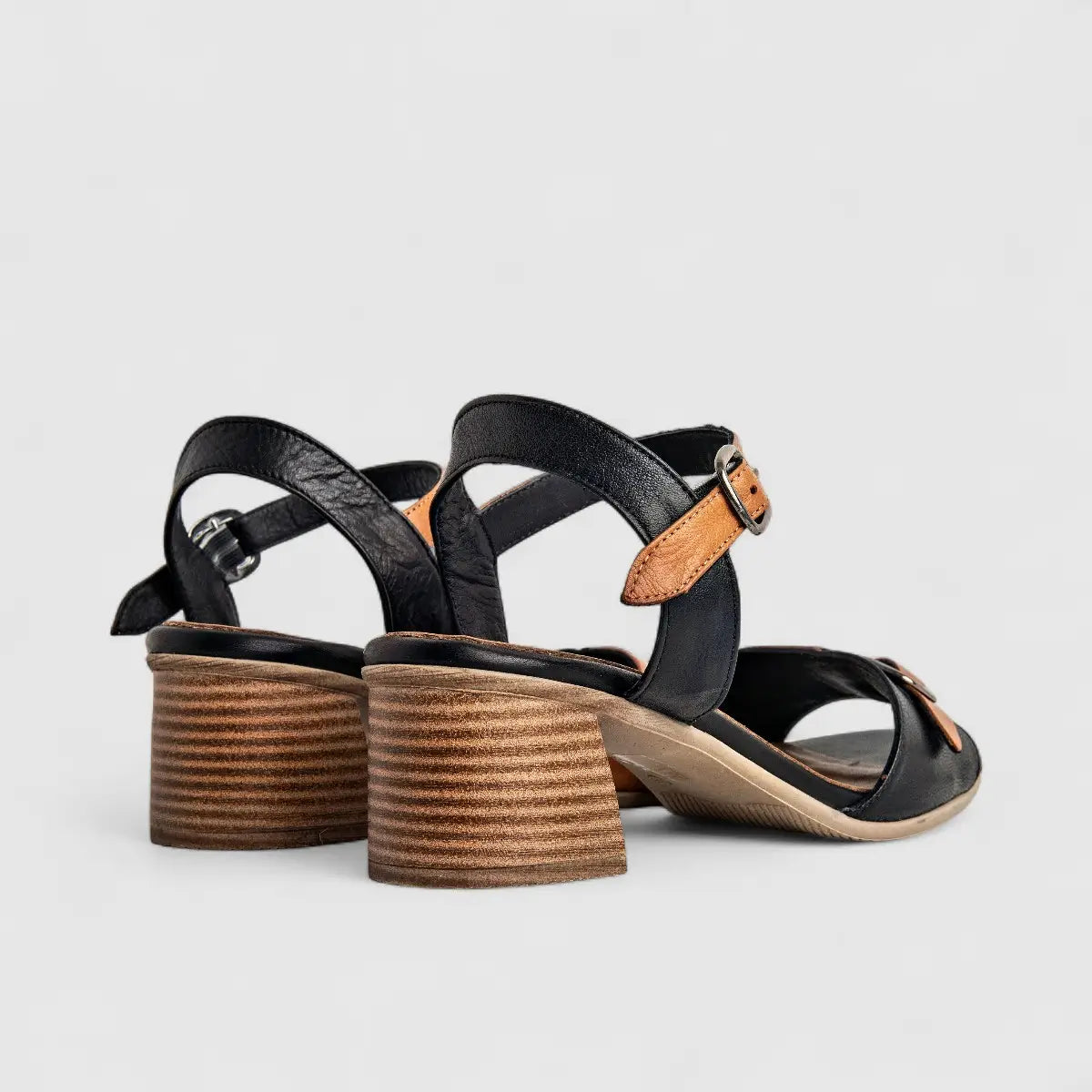 Dimato Ladies Leather Comfort Block Heel Sandal 002.9084 Beige/Black DS212