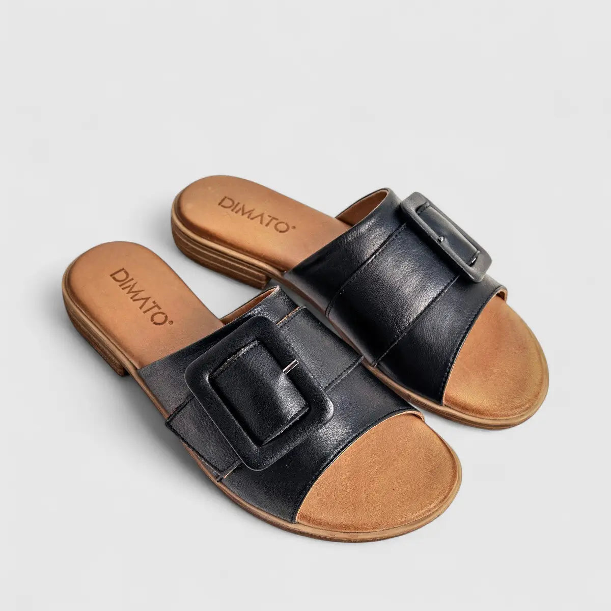 Dimato Ladies Leather Comfort Push In Sandal 002.8610 Black DS214