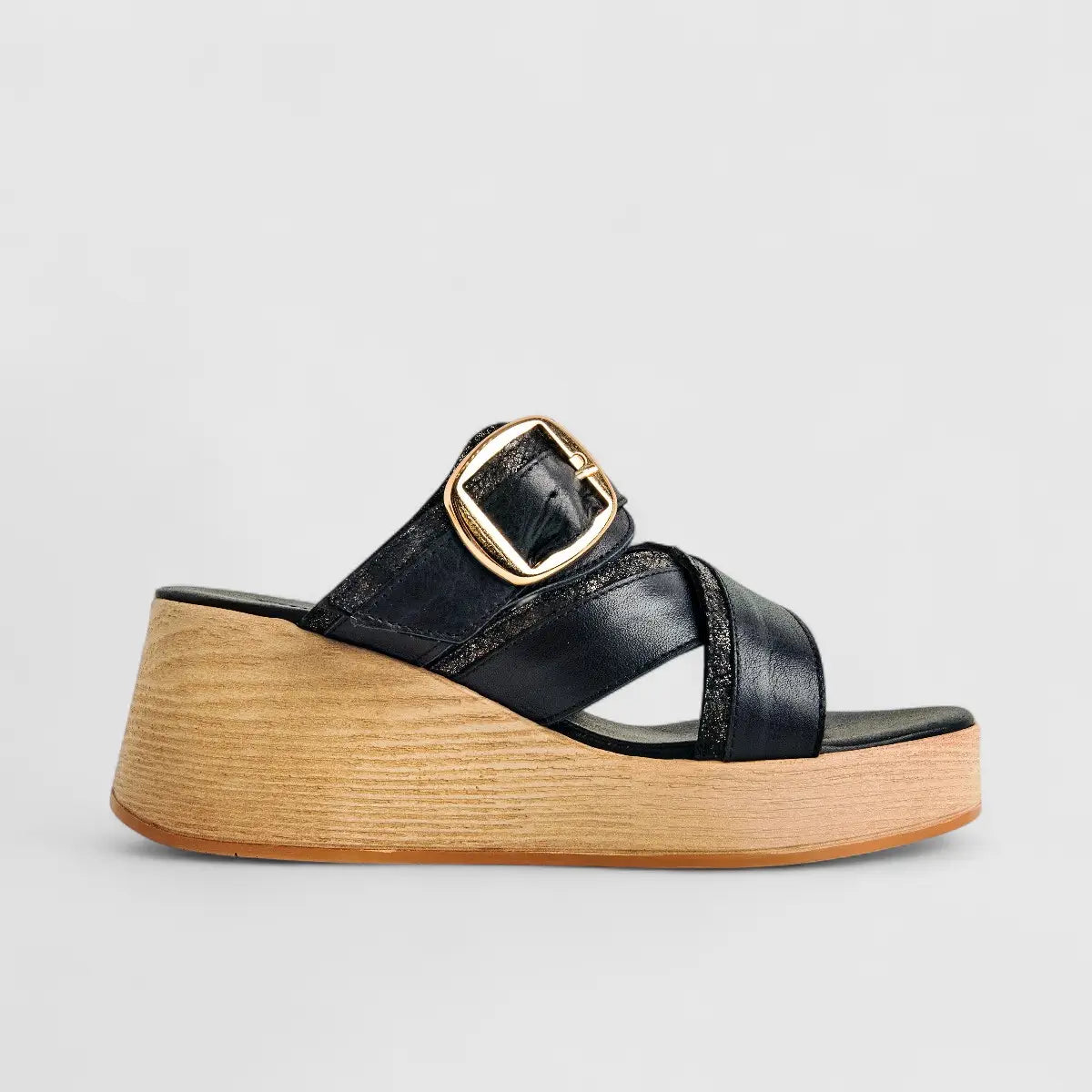 Dimato Ladies Leather Comfort Wedge Sandal 002.10081 Black DS225