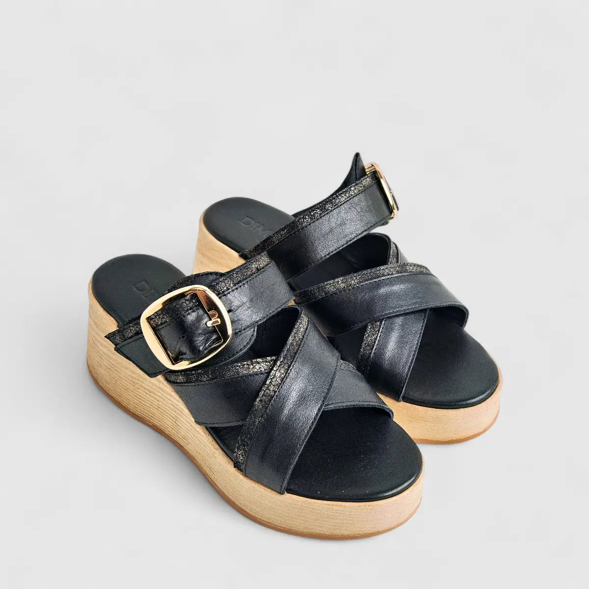 Dimato Ladies Leather Comfort Wedge Sandal 002.10081 Black DS225