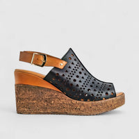 Dimato Ladies Leather Comfort Wedge Sandal 002.9549-2 Black DS223
