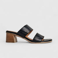 Dimato Ladies Leather Push In Block Heel Comfort Sandal 002.9071 Black DS211