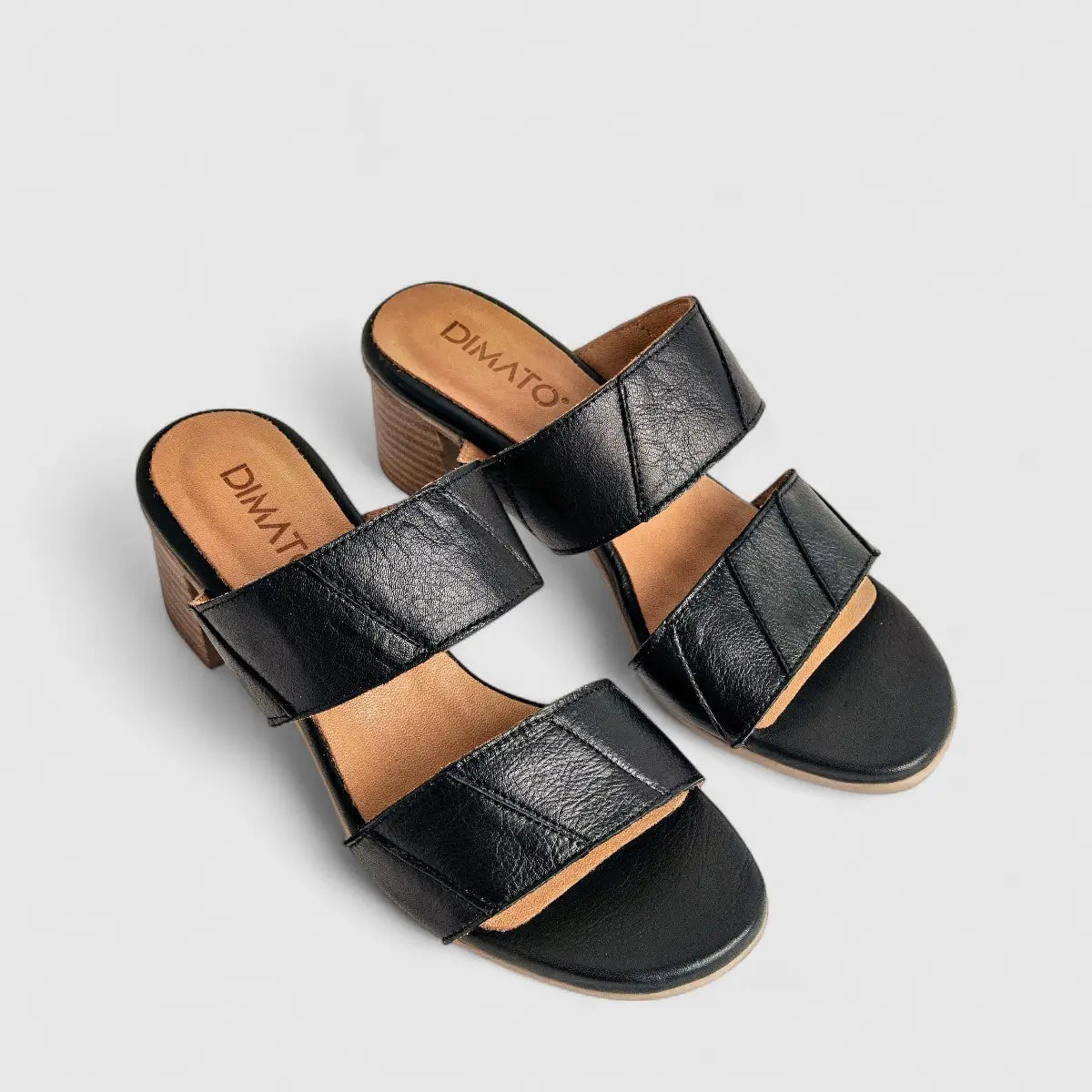 Dimato Ladies Leather Push In Block Heel Comfort Sandal 002.9071 Black DS211