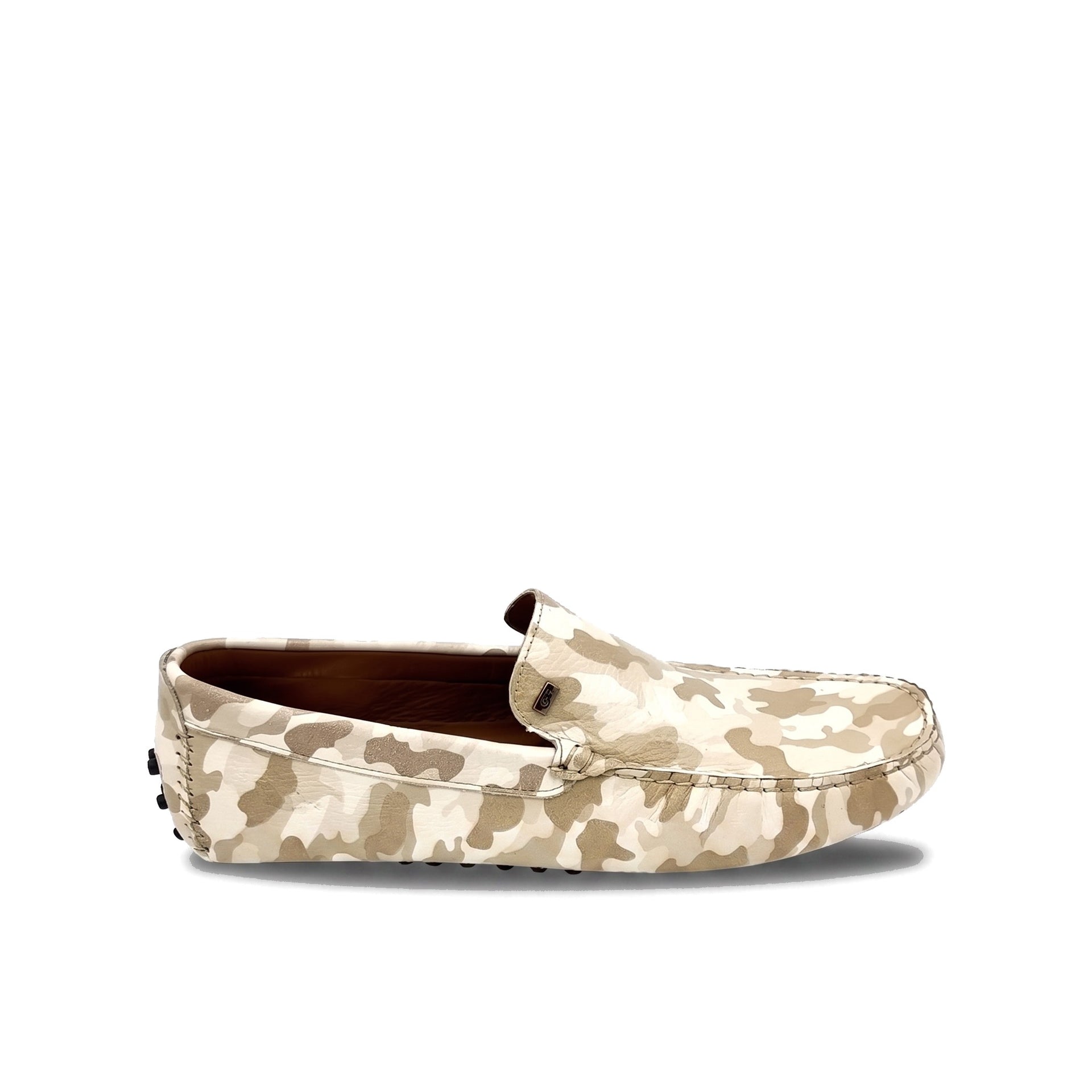Dress Casual Loafers GER292 in beige camouflage leather, slip-on moc-toe driving loafer shown in side view.