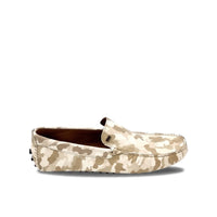 Dress Casual Loafers GER292 in beige camouflage leather, slip-on moc-toe driving loafer shown in side view.