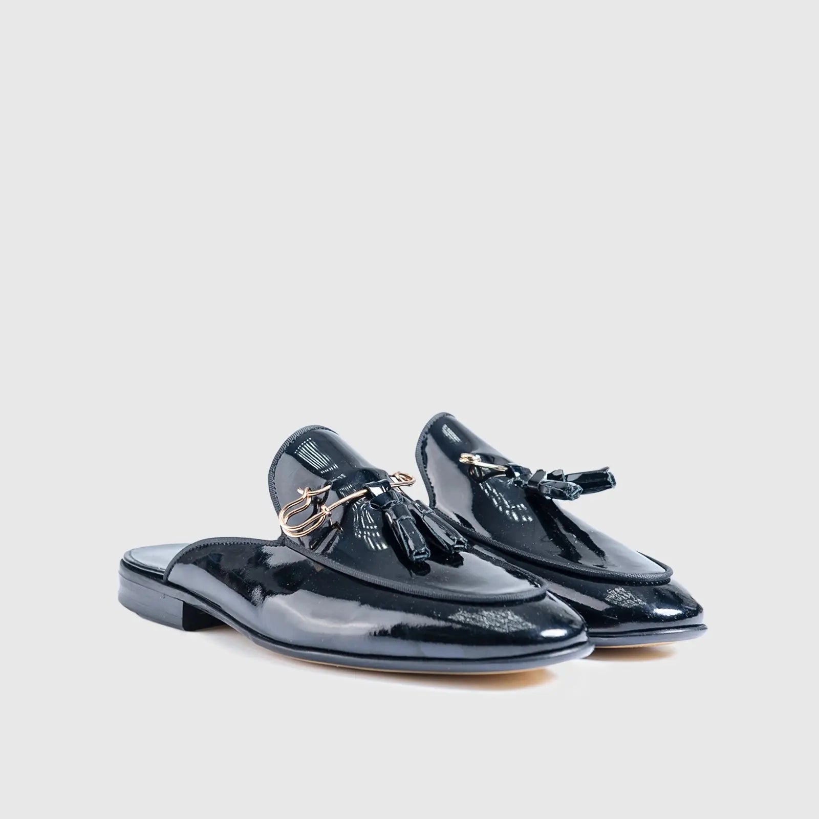 Dress Open Back Mules 464 Black Patent Gents | familyshoecentre
