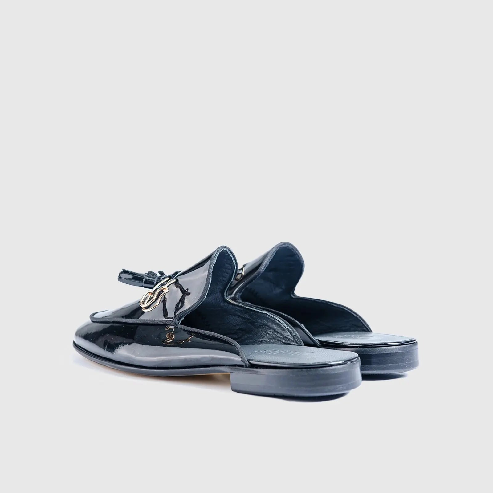 Dress Open Back Mules 464 Black Patent Gents | familyshoecentre
