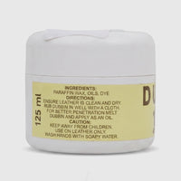 Dubbin By Staycraft 125ML white jar for leather care, featuring a yellow label with product instructions.