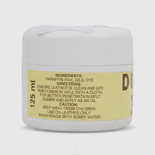 A white jar of Dubbin By Staycraft 125ML leather conditioning cream with a yellow label, presented on a clean background.