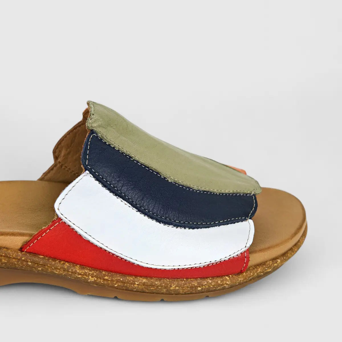 Dimato Ladies Leather Comfort Push In Sandals 002.8421 Red Multi DS236