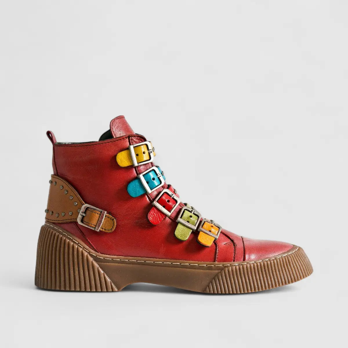 Karyoka Comfort Leather Boots 3105 Red Multi Boots | familyshoecentre