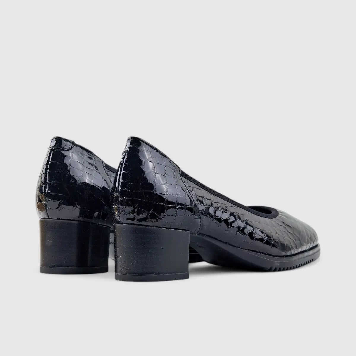 Hush Puppies Isabella Comfort Block Heel Court Black Croco 01357 HL244