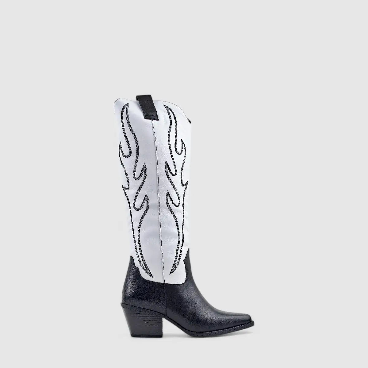 Sofia Mare Leather Cowboy Boot Black/White 11764 Boots | familyshoecentre
