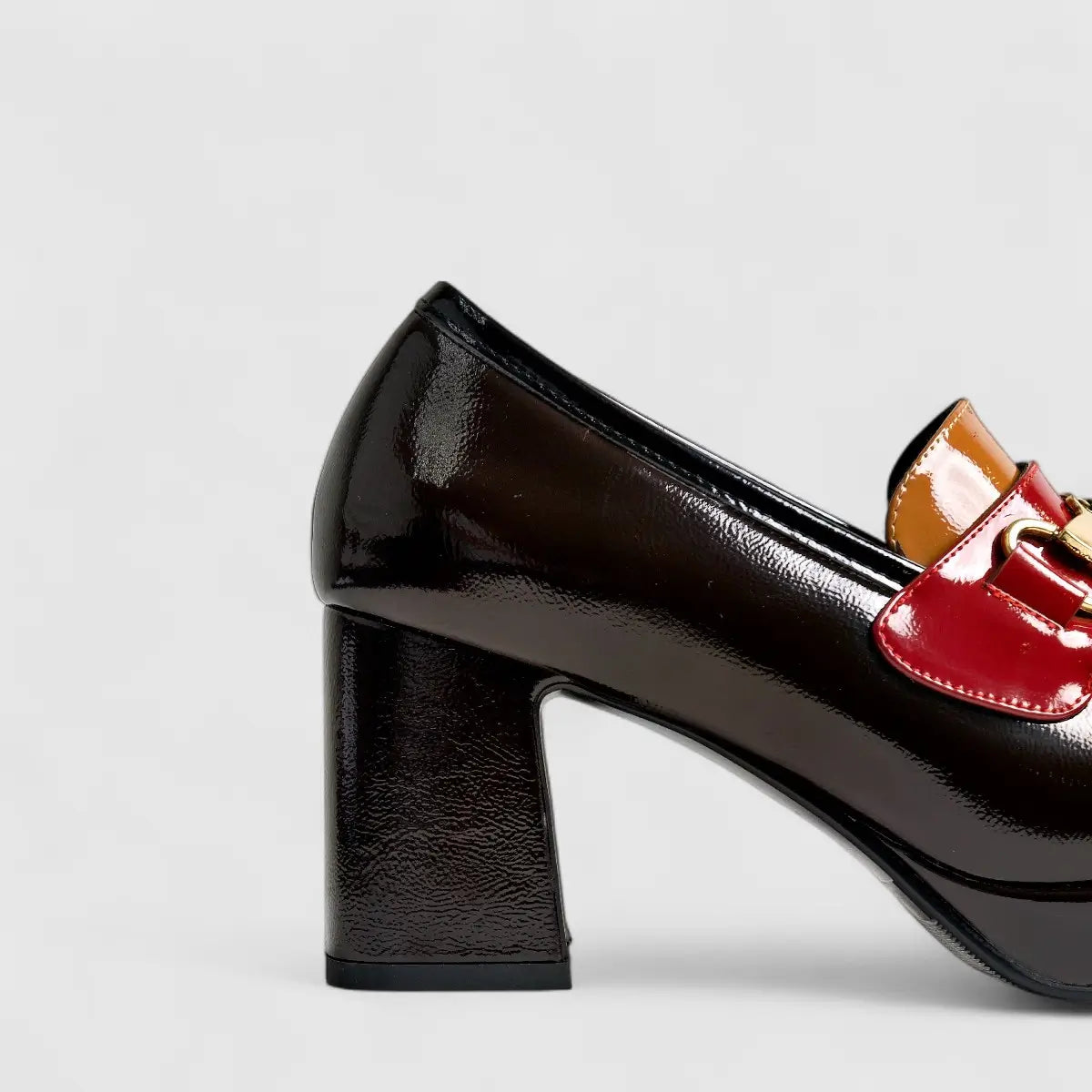 Bulbul Block Heel Black/Tan Heels | familyshoecentre