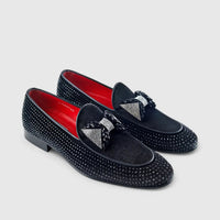 Elitto Bling Dress Loafers E9000 Black Velvet Loafers | familyshoecentre
