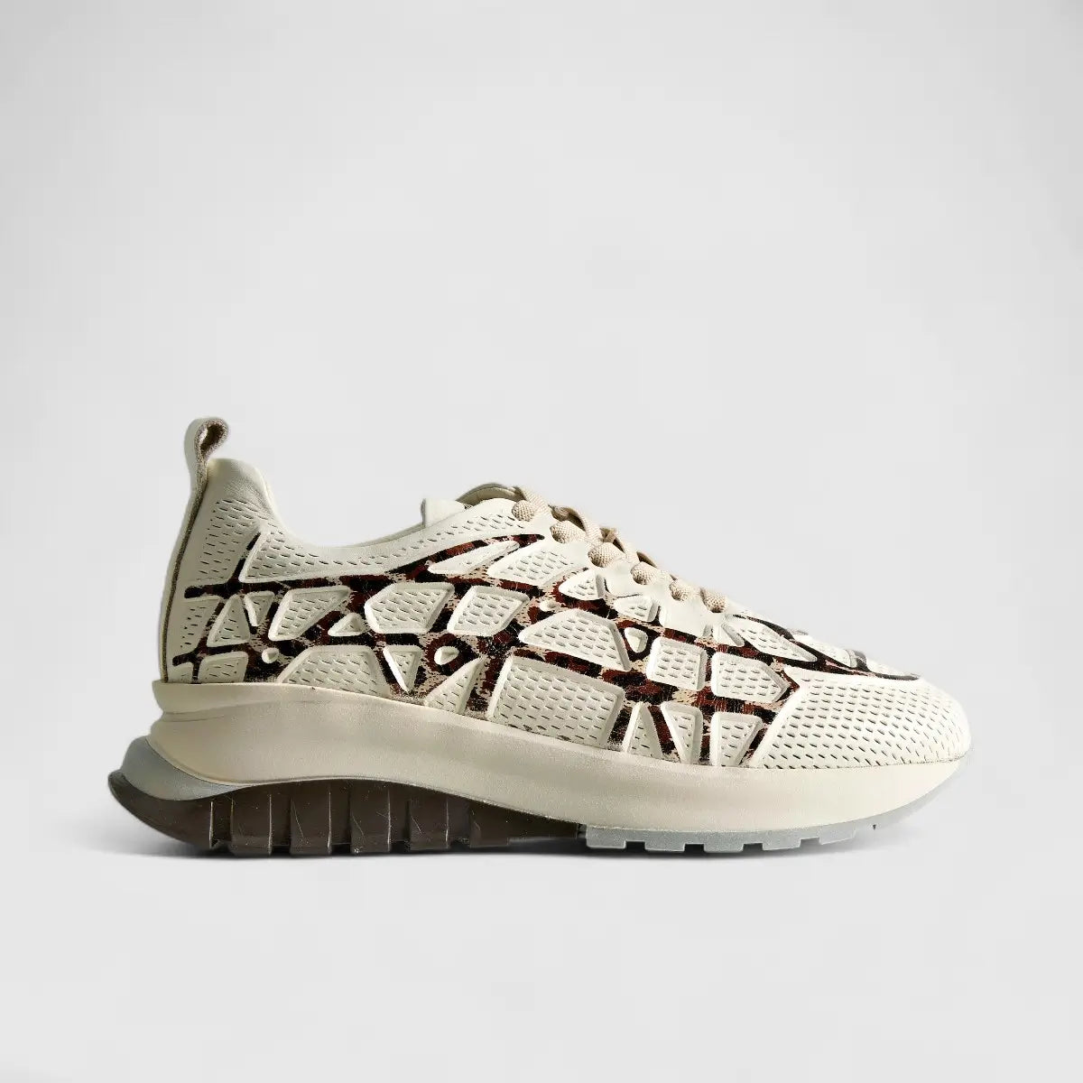 Eternal Ladies Leather Sneaker Beige Print 1763057 Sneakers | familyshoecentre