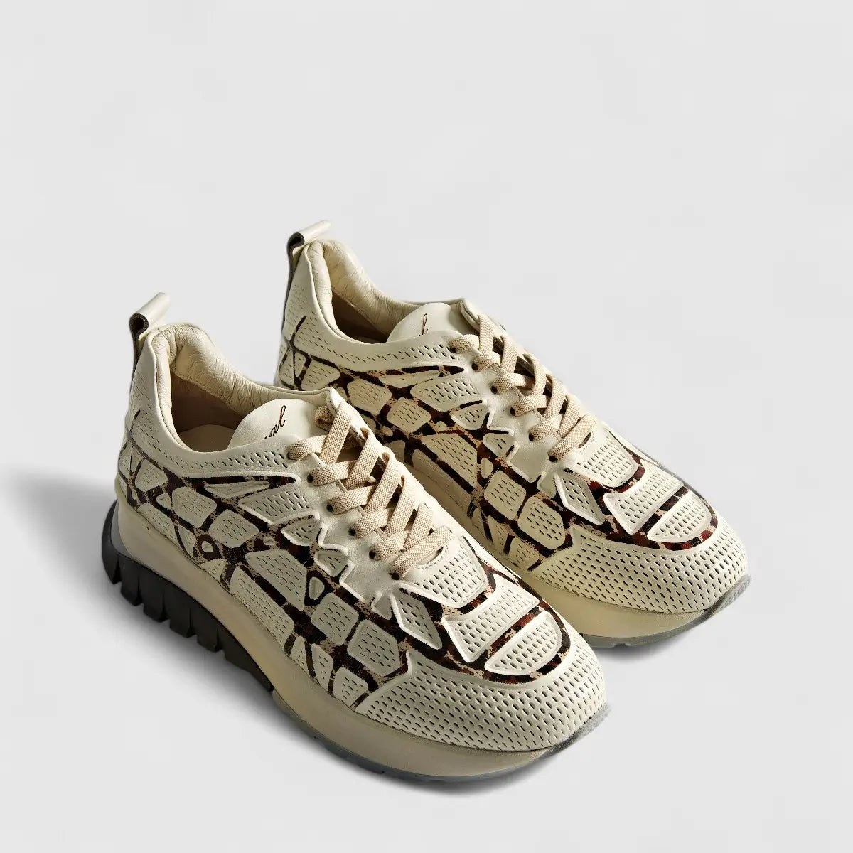 Eternal Ladies Leather Sneaker Beige Print 1763057 Sneakers | familyshoecentre